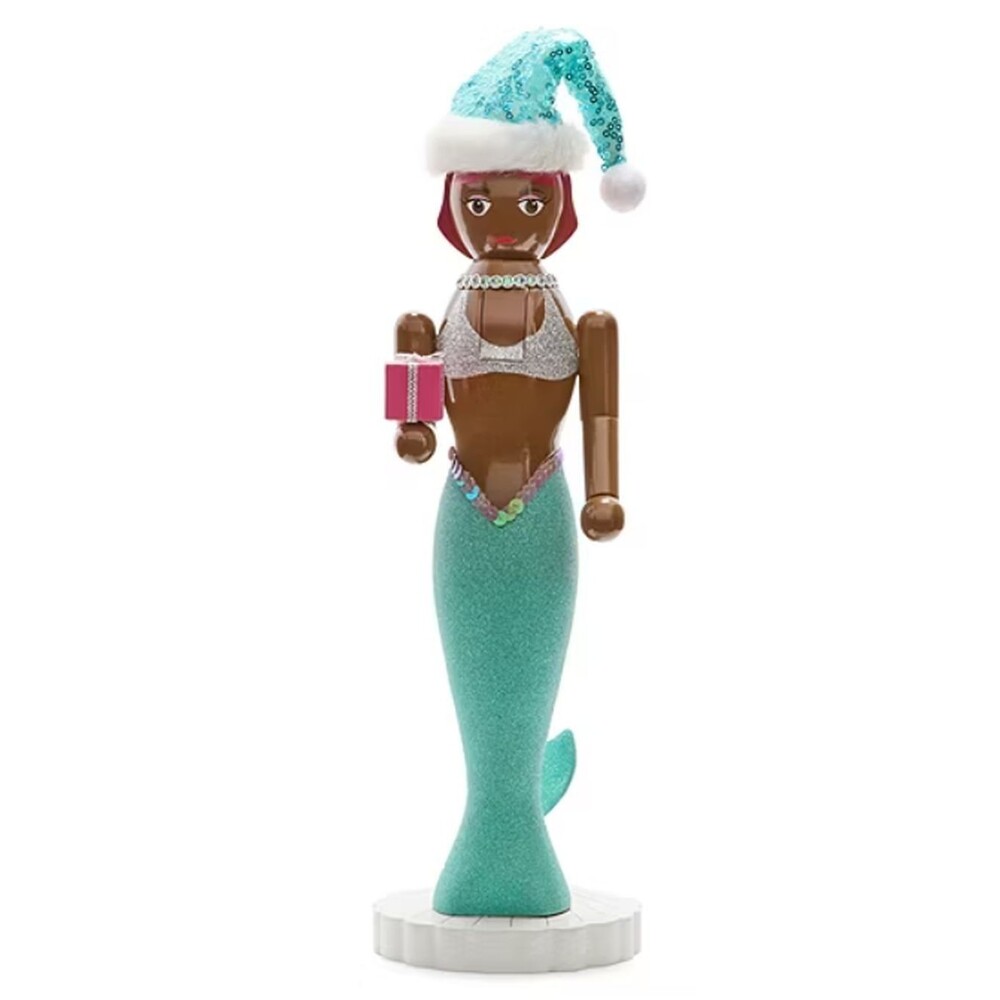 Wooden Christmas Nutcracker, 14", AFRICAN AMERICAN MERMAID IN AQUA OUTFIT 140,NP